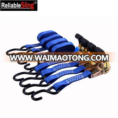 25mm rubber grip handle ratchet tie down strap belt with s-hooks